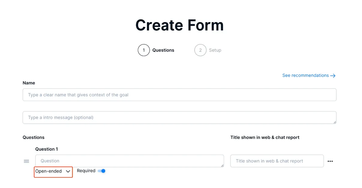 Selección de tipo de pregunta en el constructor de formularios de Dailybot
