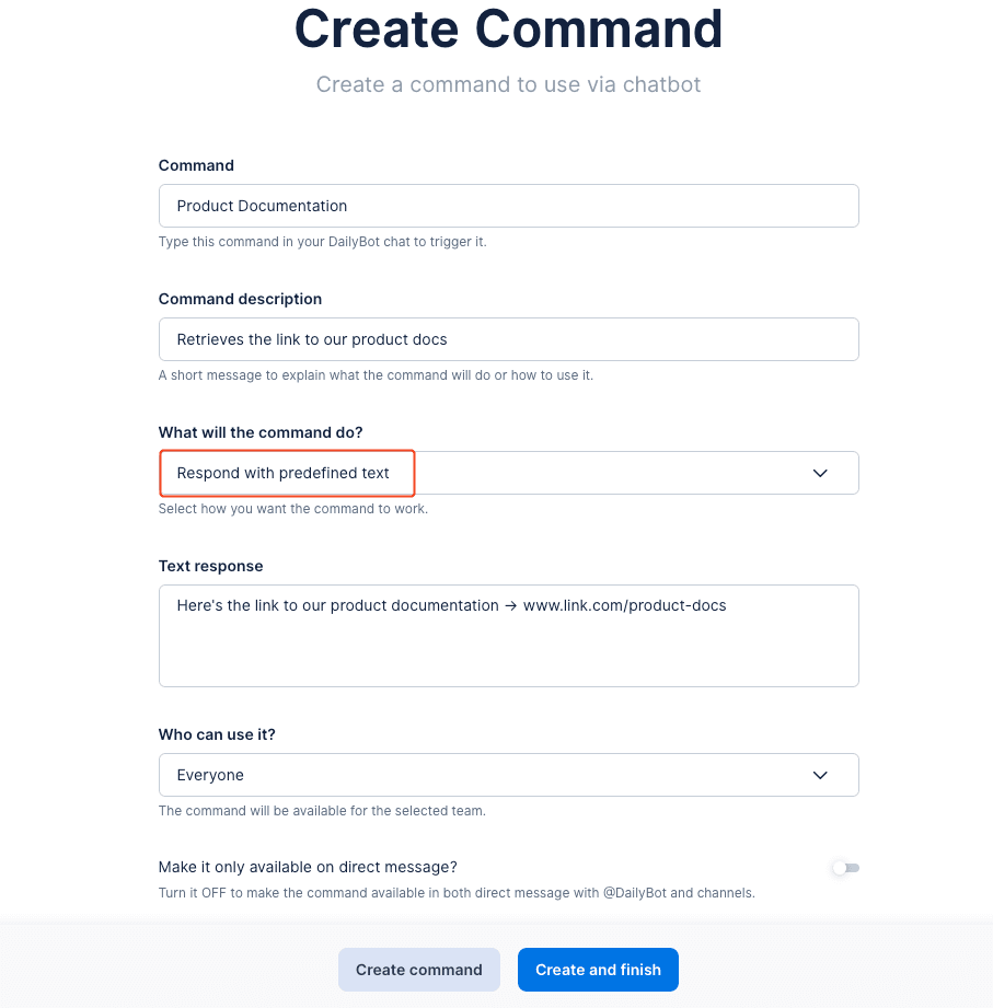 Configurando respuesta de texto predefinido