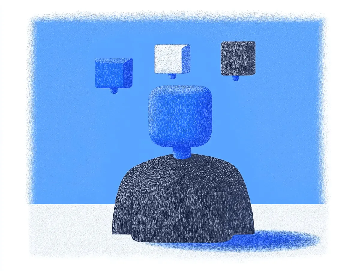 A person choosing among several modular blocks that represent interchangeable AI tools.