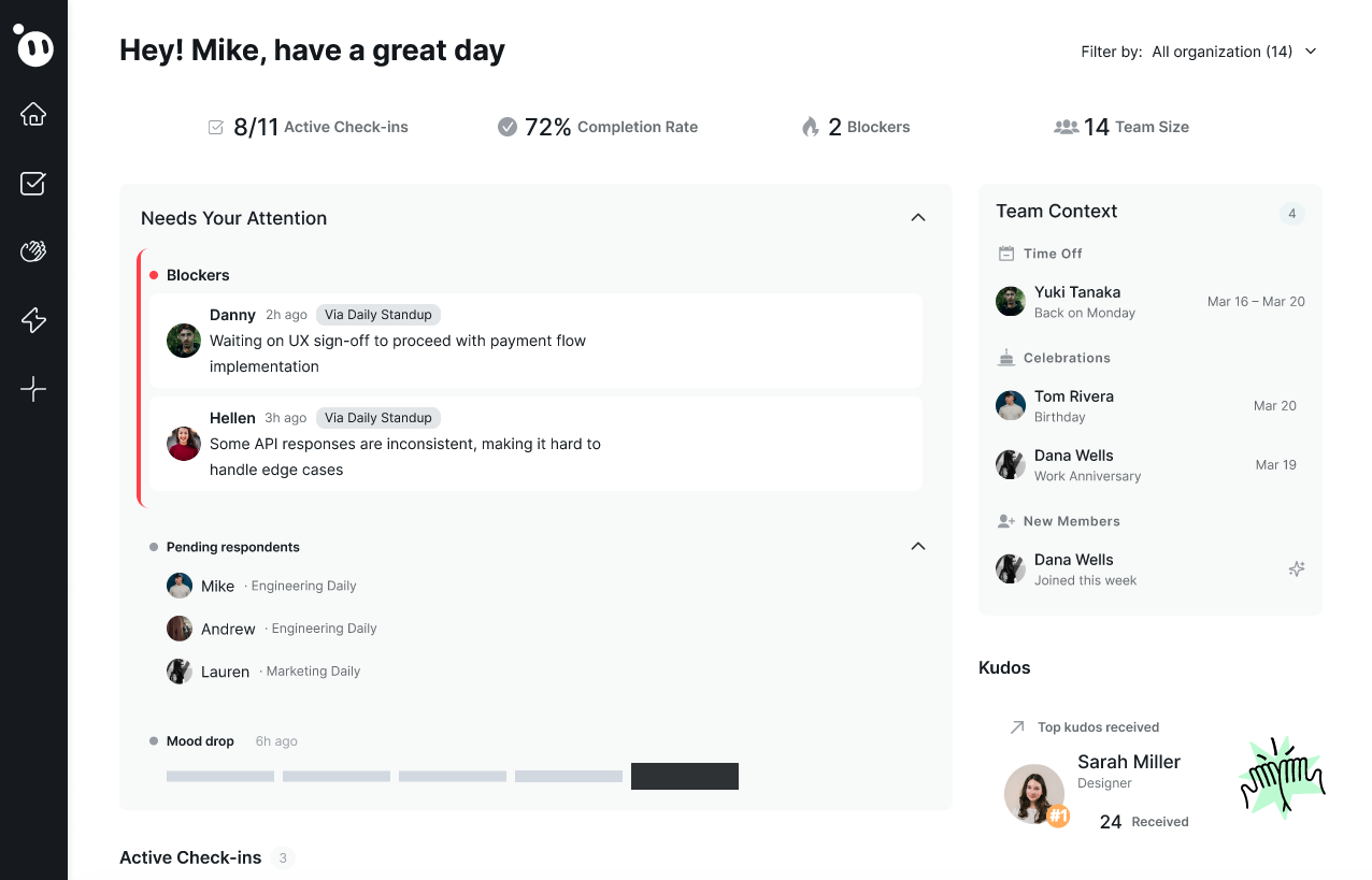 Redesigned Home with blockers, agent health, and AI insights