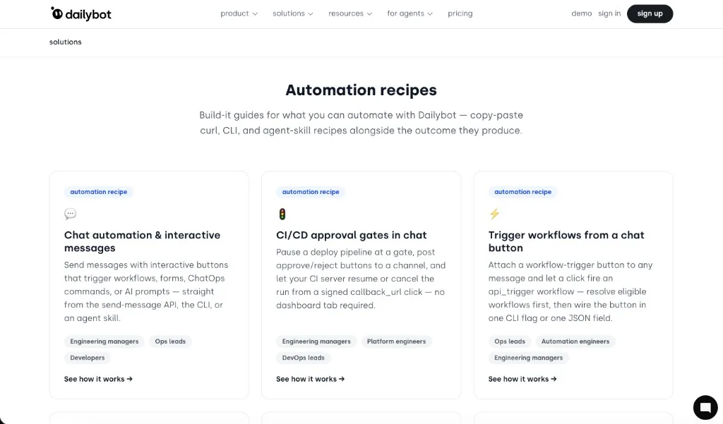 Automation recipes for interactive messages, CI/CD approval gates, and workflow-trigger buttons